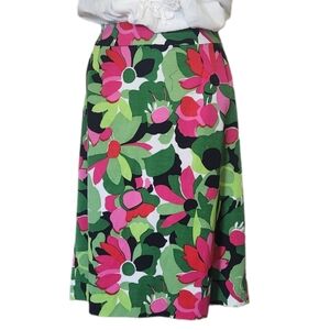 Talbots Pink and Green Floral Silk Cotton Skirt Size 14W